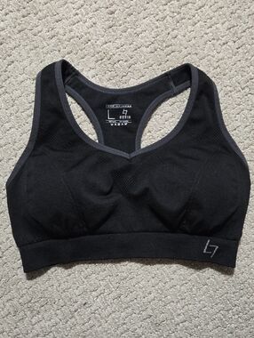 Large Fittin Active Glow Black Racerback Sports Bra